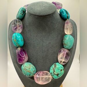Vintage Kenneth Lane turquoise necklace- amethyst/ fluorite